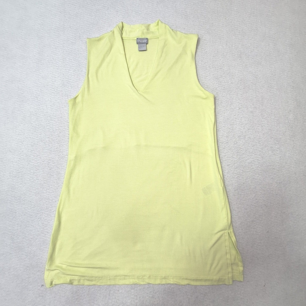 Chicos Tunic Top Womens Small Yellow Sleeveless V-Neck Side Slit